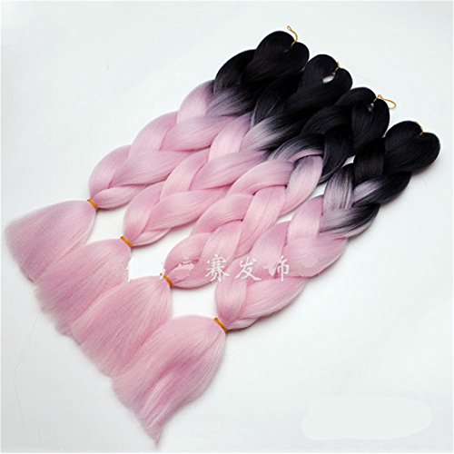 Chiguo 1 Pezzi Jumbo Treccia Hair Extensions di Capelli Sintetici African 24''/60cm Colore Sfumato Intrecciare i Capelli Parrucca Braid (Nero-rosa)