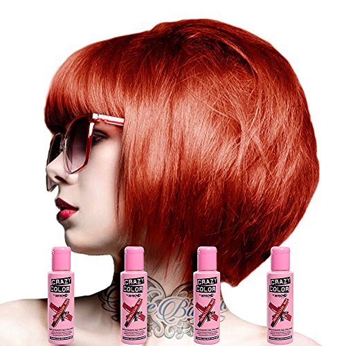 Crazy Colour Semi Permanent Hair Dye By Renbow Vermillion Red No.40 (100ml) Box of 4