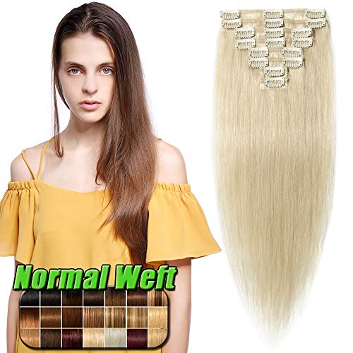 Extension Capelli Veri Clip Naturali - 50cm/70g #60 Biondo Platino- 8 Fasce 100% Remy Human Hair Capelli Veri Lisci