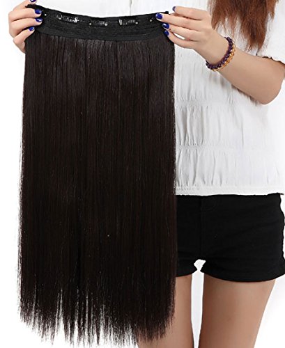 Extension dei capelli, 1 pezzi con 5 clips, 3/4 testa piena, colore: Marrone scuro, dimensioni: 58 cm-dritto