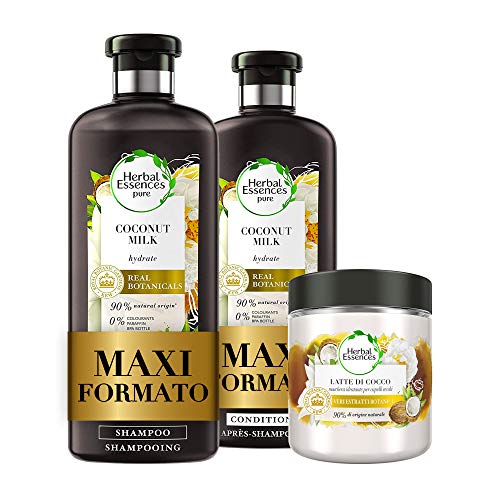 Herbal Essences Latte di Cocco: Shampoo 400 ml + Balsamo, 360 ml + Maschera 250 ml, Idratante, in Collaborazione con Giardini Botanici Reali di Kew