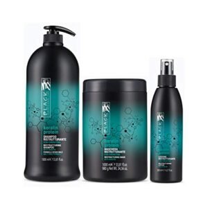 KIT SHAMPOO MASCHERA E LOZIONE CAPELLI SFIBRATI PROFESSIONALE ALLA CHERATINA TRATTAMENTO KERATIN PROTEIN BLACK PROFESSIONAL