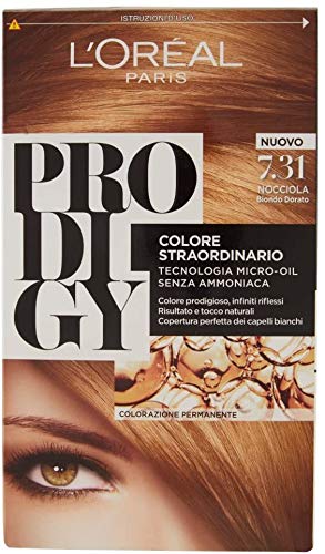 L'Oréal Paris Prodigy Colorazione Permanente senza Ammoniaca, Risultato Colore Naturale, 7.31 Nocciola Biondo Dorato