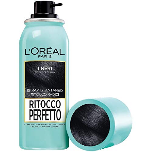 L'Oréal Paris Ritocco Perfetto Spray Ritocco Radici, Colorazione Ricrescita, Copre i Capelli Bianchi e Dura 1 Shampoo, 1 Nero, 75 ml