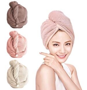 O-Kinee Asciugamano Capelli a Turbante, Capelli Asciutti 3 Pezzi Asciugamani in Microfibra Asciugacapelli Rapid (3 Pezzi)