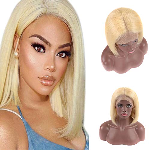 OYLOVE Hair Natural Color/Light Red/613 Blonde Color Short Bob Wigs Brazilian Remy Hair Straight 13x4 Lace Frontal Human Hair Bob Wigs 130% Density (10inch, 613 blonde)