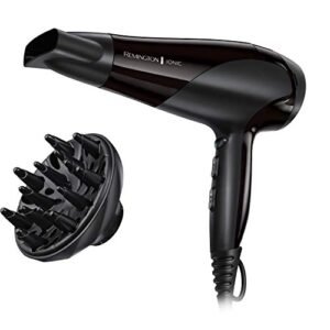 Remington Asciugacapelli Ionic Dry D3198, 2200W, Emissione di Ioni Uniforme sui Capelli, Include 2 Accessori, 3 Temperature e 2 Velocità, Colpo d'aria fredda