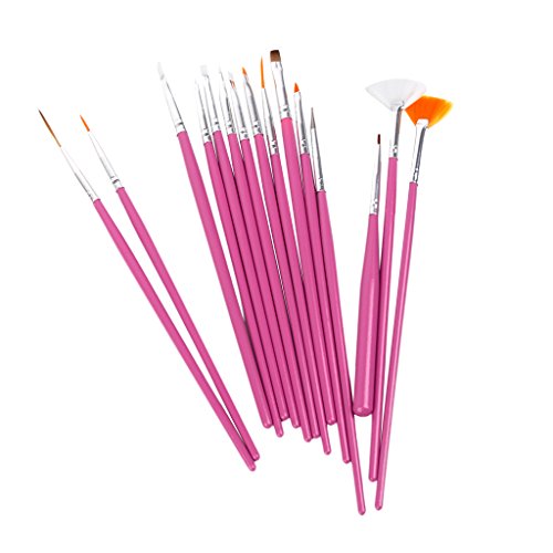 Set 15 pennelli per Nail Art Design rosa