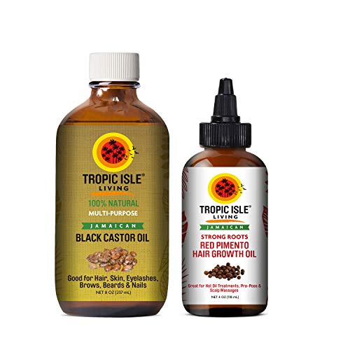 Tropic Isle Living Jamaican Black Castor Oil 8oz & Strong Roots Red Pimento Hair Growth Oil 4oz SET by Tropic Isle Living