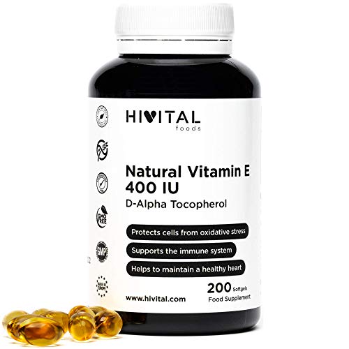 Vitamina E Naturale 400 IU (D-Alfa Tocoferolo) | 200 Softgels (più di 6 mesi di fornitura) | Antiossidante che protegge le cellule dallo stress ossidativo e aiuta a mantenere un cuore sano.