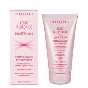 L'Erbolario, Crema Balsamo Effetto Filler Acido Ialuronico Luce e Volume, con Acido Ialuronico, Cheratina Vegetale e Cocco, Ristrutturante Capelli, Formato da 150 ml