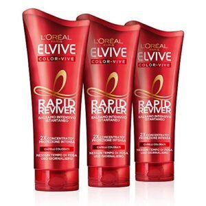 L'Oréal Paris Elvive Rapid Reviver Balsamo Intensivo Istantaneo Color Vive, Arricchito con Amminoacido e Vitamina E, per Capelli Colorati, Confezione da 3