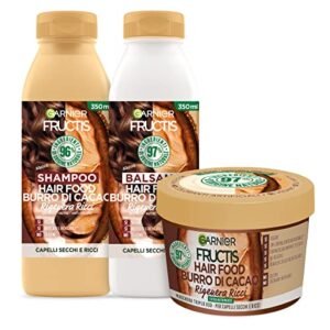 Garnier Routine Completa Rigenera Ricci Fructis Hair Food, Kit con Shampoo, Balsamo e Maschera Rigenerante, Per Capelli Secchi e Ricci, Arricchito con Burro di Cacao