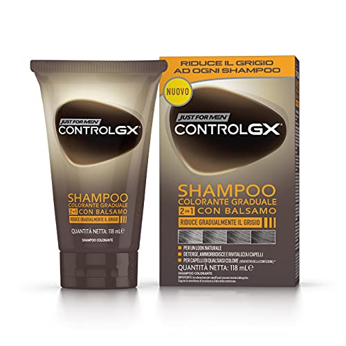 Just For Men CGX Shampoo Colorante Uomo, 2-in-1 Con Balsamo, Riduce Gradulmente Il Grigio, Tinta Per Capelli, Per Un Look Naturale, 118ml