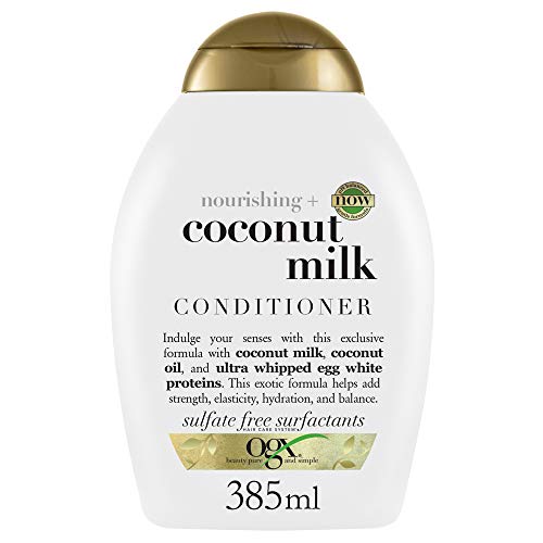 OGX Balsamo, Capelli Forti ed Elastici, Nourishing, Coconut Milk, Latte di Cocco Proteine dell’Albume Olio di Cocco, 385 ml