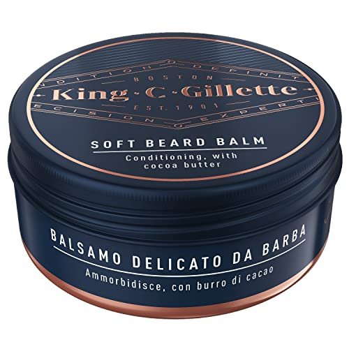 King C. Gillette Balsamo per Barba per Rasatura Uomo, Confezione da 100 ml, Utilizzato Con o Senza Risciacquo con Burro di Cacao, Idea Regalo Uomo Kit Professionale