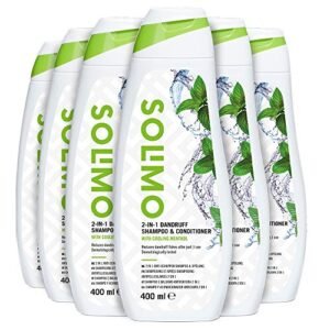 Marchio Amazon - Solimo Shampoo e balsamo antiforfora 2 in 1 con mentolo rinfrescante- Confezione da 6 (6 flaconi x 400 ml)