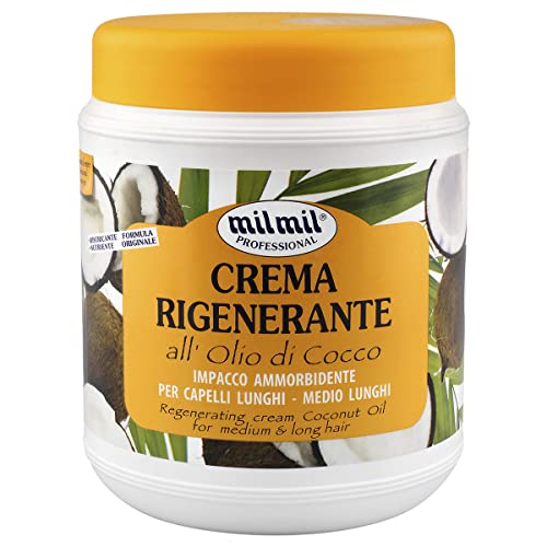 Milmil - Crema Rigenerante, All' Olio di Cocco, Impacco Ammorbidente Per Capelli Lunghi e Medio Lunghi - 1000 ml