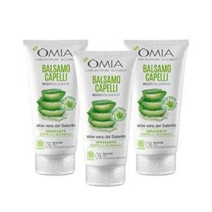 Omia, Balsamo Capelli Eco Bio con Aloe Vera del Salento per Capelli Normali, Idratante ed Equilibrante, Balsamo per Lavaggi Frequenti, Senza Silicon i e SLES, 3 Flaconi da 180 ml