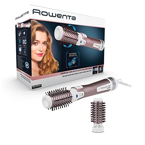 Rowenta CF9540 Brush Activ Premium Care Spazzola Rotante e Asciugante per Volume, 1000 W, per Capelli Corti e Lunghi, Styler con 2 Spazzole in Ceramica, Doppio Generatore di Ioni e Setole Naturali