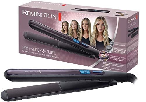Remington Piastra per Capelli, bordi arrotondati per creare onde, piastre extra lunghe 110 mm, rivestimento in Ceramica Ultra e Tormalina, antistatica, display digitale, 150-230°,Sleek & Curl S6505