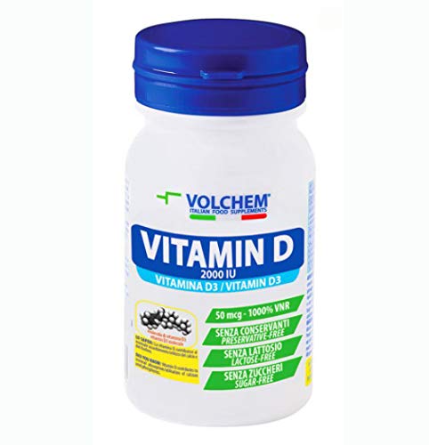Volchem Vitamin D 2000 IU, Integratore Alimentare con Vitamina D3 ad Alto Dosaggio, 100% Purezza, Senza Grassi, Conservanti e Zuccheri, Barattolo da 60 Compresse Divisibili, 48 g