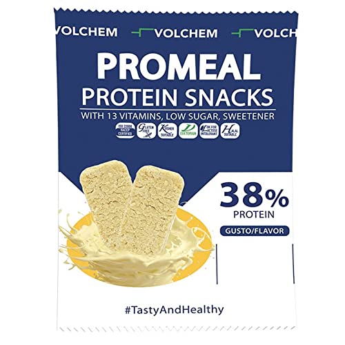 Volchem Promeal Protein Snacks 38, Snack Proteico al 38% di Proteine, con Vitamine, Senza Grassi Idrogenati, Conservanti e con Pochi Zuccheri, Bustina con 3 Snacks, Gusto White Chocolate, 37,5 g