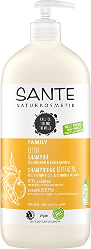 SANTE Naturkosmetik Shampoo riparante per capelli danneggiati e danneggiati, formula vegana con olio di oliva biologico e proteine del pisello, shampoo Repair da 950 ml