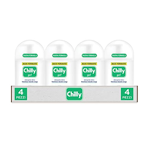 Chilly Detergente Intimo Fresco con Molecola Antiodore, Mentolo Naturale, PH 5, Confezione da 4 Flaconi da 300 ml