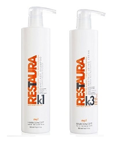 Hair Concept Rest Aura K kit Cabel Los finos botos rege nerador celulas Madre Y queratina Shampoo 500 ML + Maschera 500 ML