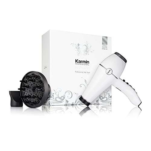 Karmin Salon Series Asciugacapelli ionico professionale, ioni negativi positivi, asciugacapelli in ceramica, leggero, asciugatura rapida, 2 velocità 3 livelli di calore, 1800 Watt