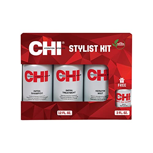 CHI "Infra" Home Stylist - Kit da 4,shampoo 355 ml, treatment 355 ml, keratin mist 355 ml, silk infusion 59 ml