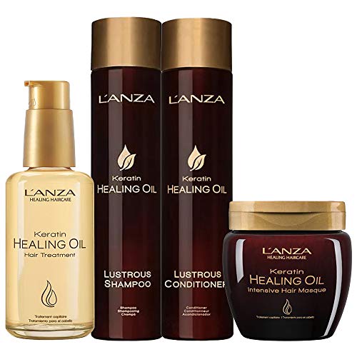 L'ANZA Kit Keratin Healing Oil Shampoo 300ml + Conditioner 250ml + Masque 210ml + Treatment 100ml