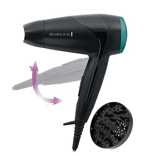 Remington Asciugacapelli da Viaggio, Maneggevole e Compatto, 2000W, manico pieghevole, 2 temperature / 2 velocità, diffusore incluso, On the go Compact D1500