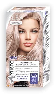 Colore permanente per capelli Elea Professional Color & Care - № 10.72 Biondo super chiaro beige 123ml