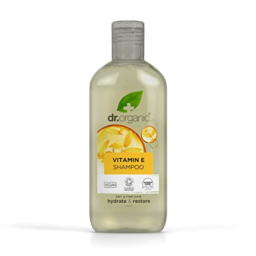 Dr Organic Vitamin E Shampoo, Hydrating, Dry & Fine Hair, Natural, Vegan, Cruelty-Free, Paraben & SLS-Free, Recyclable & Recycled Ocean Bound Plastic, Certified Organic, 265ml, Packaging may vary