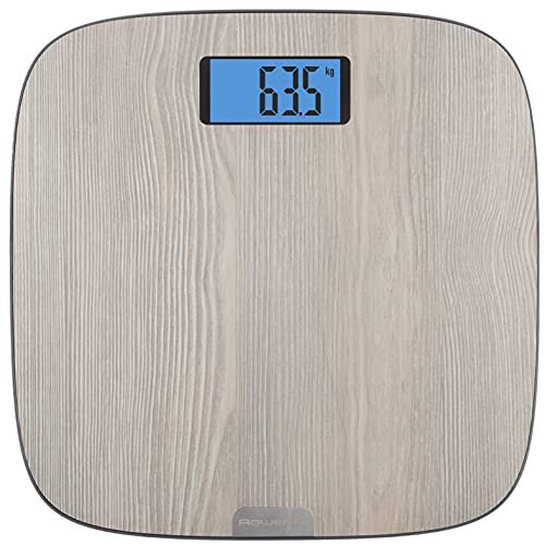 Rowenta BS1600 Origin Bilancia Pesapersone Digitale, 31x31 cm, Max 160kg, Design Ultrasottile Effetto Legno, Graduazione di Precisione Ogni 100g, Accensione Automatica, Ampio Display,