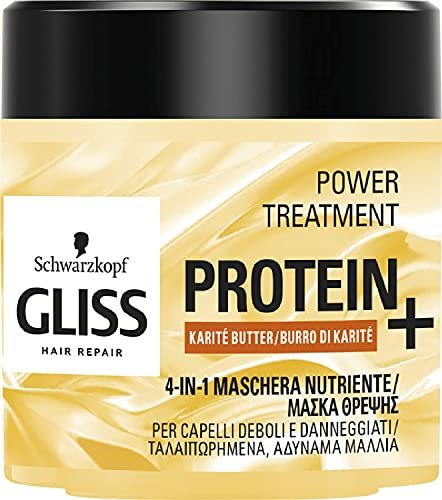 Schwarzkopf Gliss, Maschera Capelli Nutriente per Capelli Deboli e Danneggiati, Trattamento Capelli 4in1 Protein+ con Proteine e Burro di Karité, 400ml