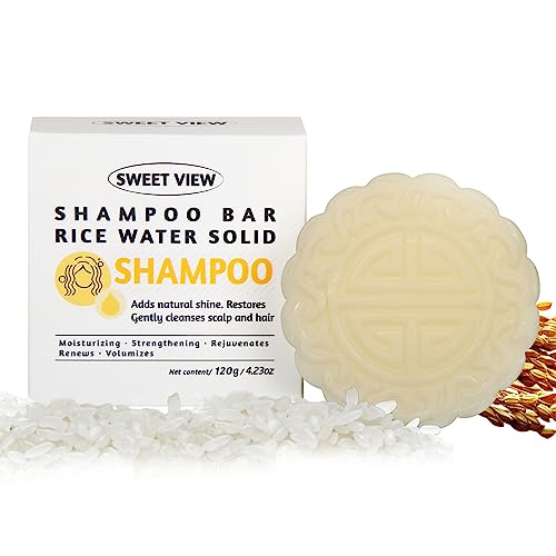 SWEET VIEW Shampoo Bar, barrette di shampoo all'acqua di riso da per la crescita e il rafforzamento dei capelli, shampoo solido vegano per l'oscuramento dei capelli 120g