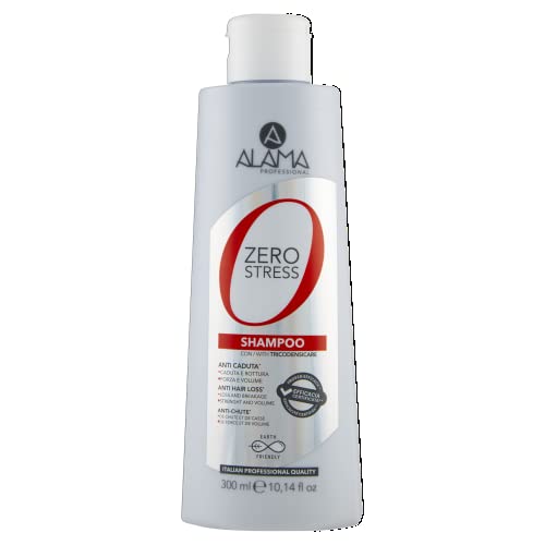 Alama Professional Zero Stress Shampoo Anticaduta, Rinforzante e Volumizzante per Capelli Fragili e Deboli, con Estratto di Rosmarino e Proteine del Grano, 300ml