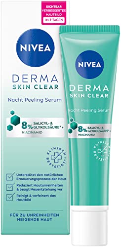 NIVEA Derma Skin Clear Night Peeling Siero (40 ml), anti brufoli per una pelle visibilmente migliorata, esfoliante BHA & AHA peeling con niacinamide