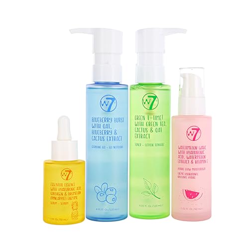 W7 - Set confezione regalo base Skin Refresh - Crema idratante viso, gel detergente, tonico e siero - Cosmetici naturali per la cura della pelle