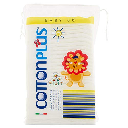 Cotton Plus BABY 60 pz. - LINEA BABY | DISCHETTI PRETAGLIATI 100% PURO COTONE | Per la pulizia dei più piccoli, in morbido cotone ipoallergenico, assorbenti e resistenti.