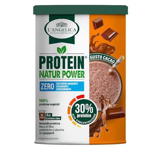 L'Angelica Polvere Proteica 30% Gusto Cacao, Integratore Alimentare di Proteine Vegane e Fibre, Proteine in Polvere, Confezione da 270gr