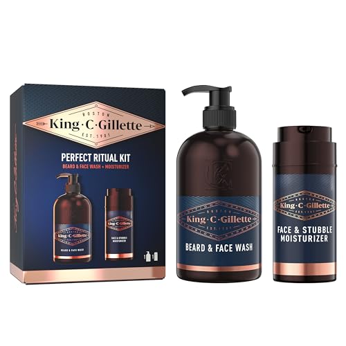 King C. Gillette KIT REGALO COMPLETO PER CURA DELLA BARBA, Crema idratante Viso e Barba, Detergente Viso Uomo, Set Barba Uomo PROFESSIONALE