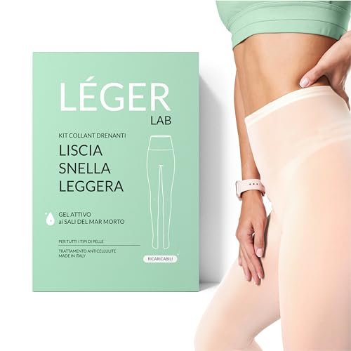 LÉGER LAB Kit Collant Drenanti Anticellulite Ricaricabili ai Sali del Mar Morto - Leggins azione Snellente Drenante gambe con il 98% di ingredienti naturali - Per Caviglie, Cellulite Gambe e Glutei