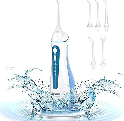 Idropulsore Dentale Portatile, Irrigatore Orale Professionale 4 Modalità e 5 Ugelli di Ricambio con rotazione di 360 °, Ricaricabile USB, IPX7 Impermeabile, Adatto a viaggio e a casa