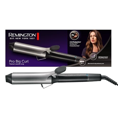 Remington Ferro Arricciacapelli - Per riccioli grandi 38mm - Protezione 4 volte, Rivestimento in tormalina e ceramica, Display digitale fino a 210°C, con morsetto, Onde naturali, Pro Big CurlCI5538