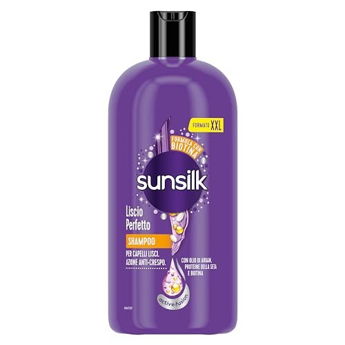 Sunsilk, Shampoo Liscio Perfetto, Shampoo per Capelli Lisci a Lungo e Setosi, Formula Active Fusion con Olio di Argan, Proteine della Seta e Biotina per Capelli Visibilmente Sani, Formato XXL 810 ml