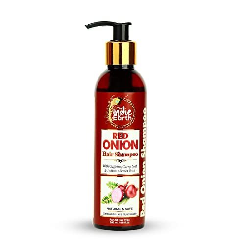 The Indie Earth Red Onion Shampoo with Caffeine Curry Leaf and Indian Alkanet Root Controlling Hair Fall Splitends Promotes Healthy Hair Growth - 200ml Best Onion Shampoo